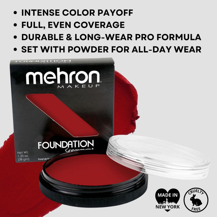 Mehron Make-up Foundation Greasepaint | Bühnen-, Gesichts- und Körperfarbe | Red (38 g) rot, rot