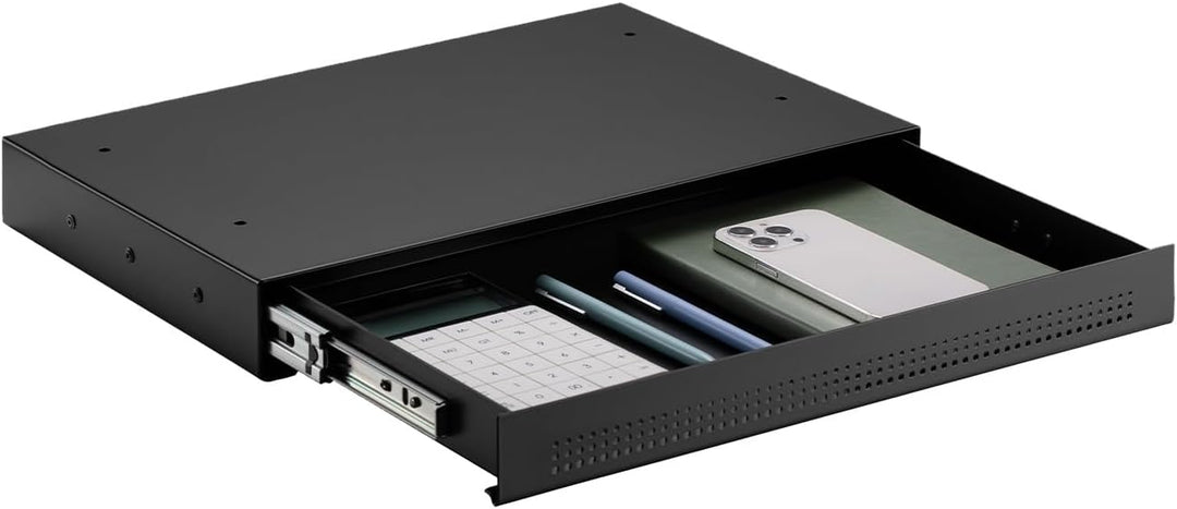 Ergolutions® Unterbau Schublade Slimline Schwarz - Flache, Einfache Montage, Vollauszug, Für Büromat