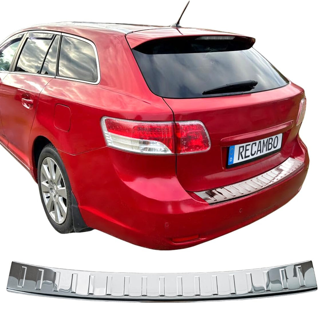 RECAMBO Ladekantenschutz Edelstahl Hochglanz poliert, Chrom Look - kompatibel für Toyota Avensis Kom