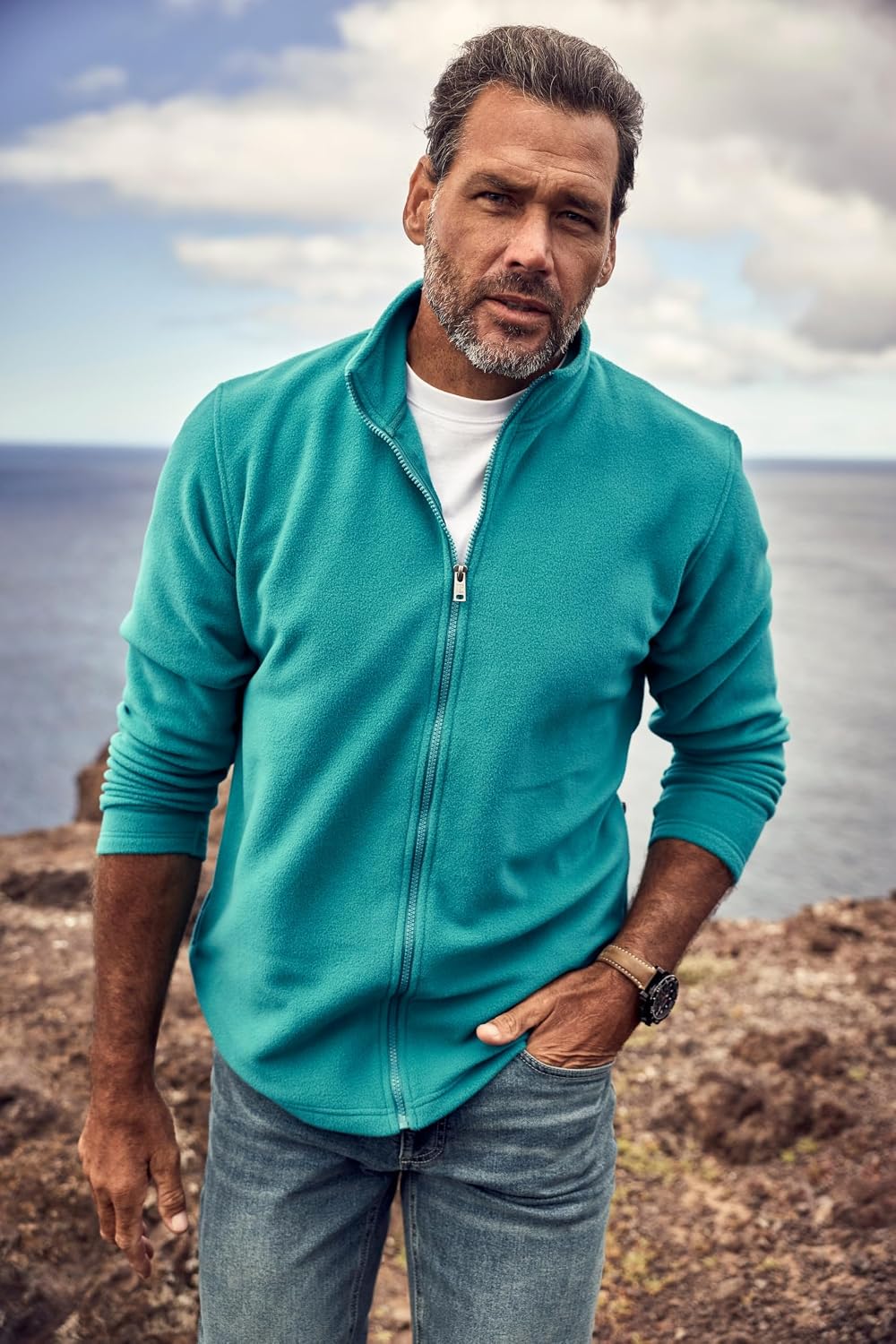 JP 1880 Herren grosse Grössen Übergrössen Menswear L-8XL Fleecejacke, Outdoor, Stehkragen, Zipp-Pock