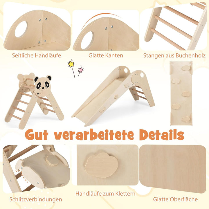 COSTWAY Kletterdreiecke Indoor 3er Set, klappabres Kletterdreieck mit Rutsche, Rampe, Kletterleiter,