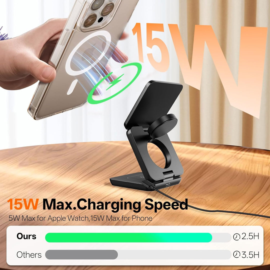 3 in 1 Faltbare Kabellose Ladestation, Induktive Ladestation für Apple Watch und Phone, Wireless Cha