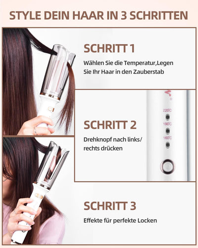 CkeyiN Automatischer Lockenstäbe,Lockenstab Automatisch Grosse Locken Hair Curler mit 3 Temperatur,A