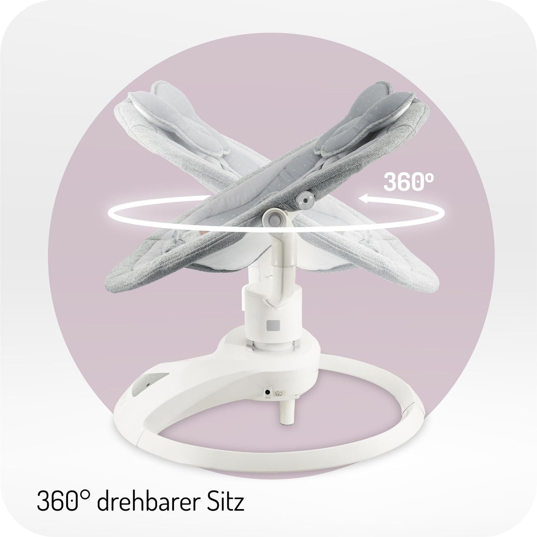MoMi Babywippe PEARL für Babys bis 9 kg, 360° drehbarer Sitz, LED-Panel, Bluetooth, Fernbedienung, B