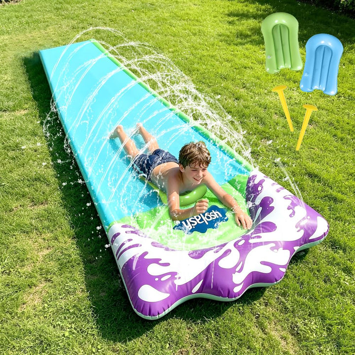 Wasserrutsche, 480 x 70CM/188.98 x 27.56in Wasserrutschbahn mit Sprinkler, Wassermatte mit 2 Bodyboa
