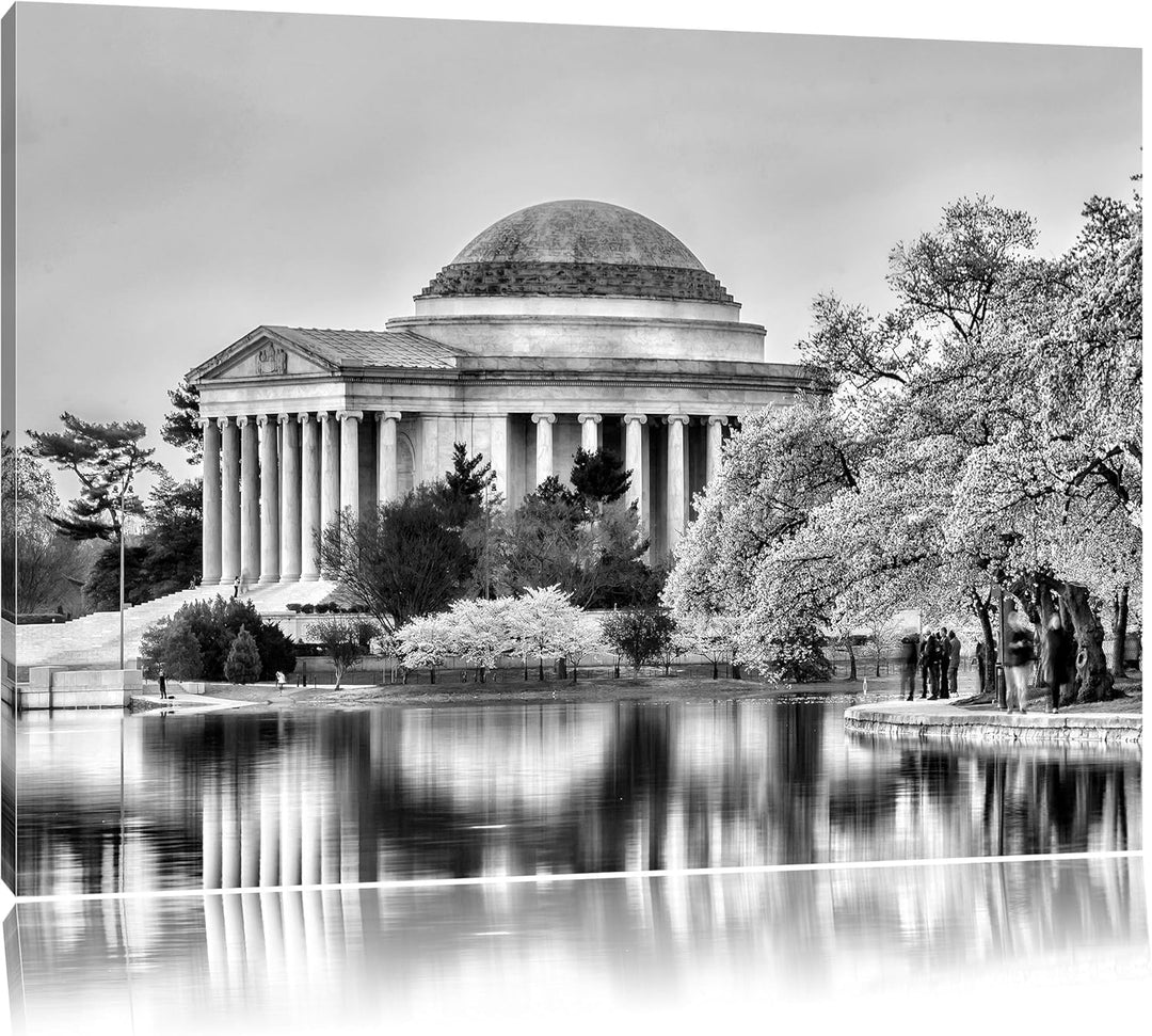 Pixxprint Monocrome, Jefferson Memorial and Cherry Blossom Festival, Format: 100x70 auf Leinwand, ri