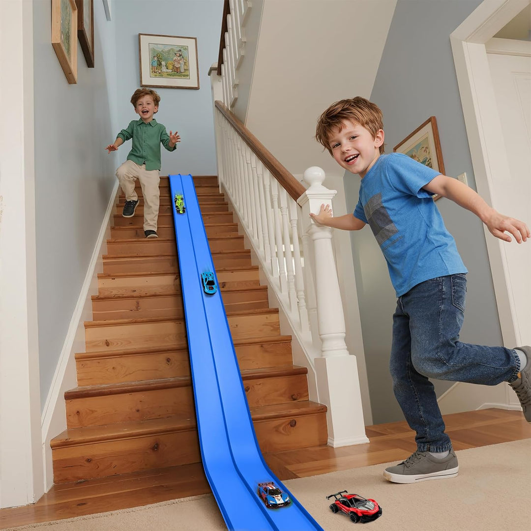 Hot Bee 4,5 m Flexible Autobahn und Rennbahn Auto Spielzeug für Kinder Blau 1, Blau 1