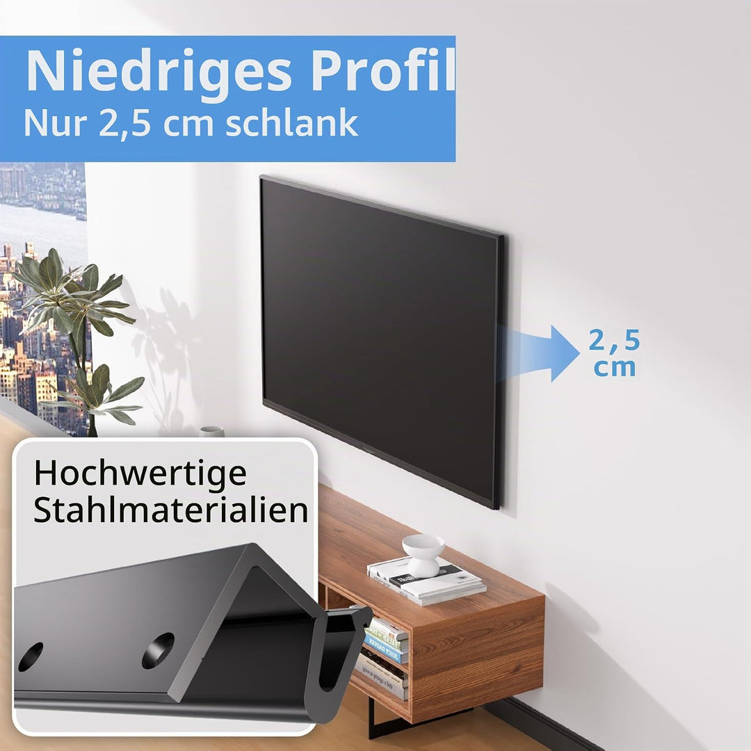 TV Wandhalterung für 12–55 Zoll Flach & Curved Fernseher oder Monitor bis zu 45kg, ohne Bohren, max.