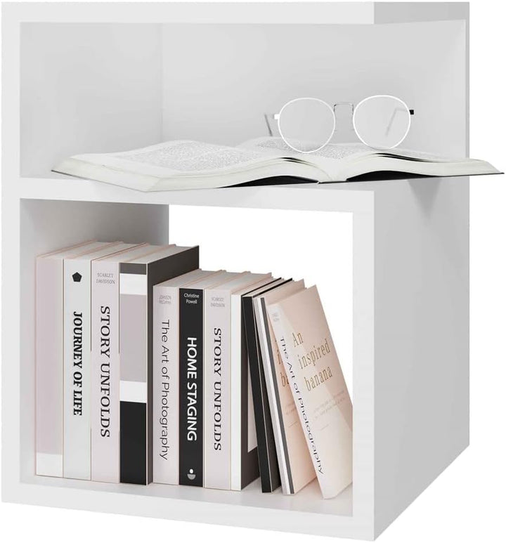 VBChome Nachttisch 30 x 30 x 40 cm Weiss Nachttisch mit 2 Fächer für das Schlafzimmer offene Regale