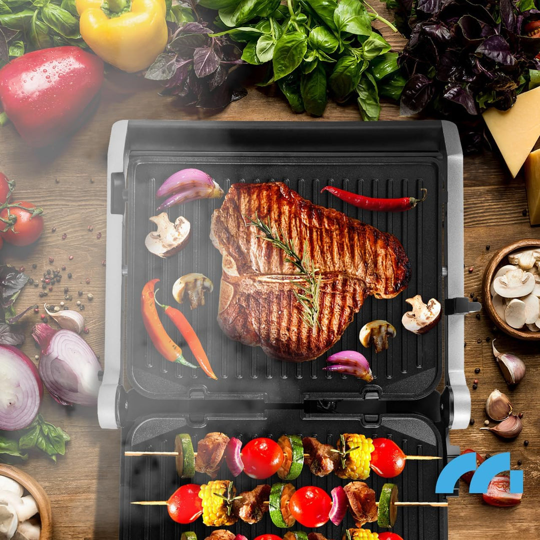 MalTec Kontaktgrill mit Auffangschale SM5000W-PRO Elektrogrill 2500W Panini Sandwichmaker, 3 Frittie