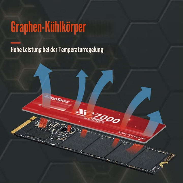 KingSpec 2TB M.2 SSD 2280 NVMe Gen4x4, Unglaubliche Lese-/Schreibgeschwindigkeit bis zu 7400/6600 MB