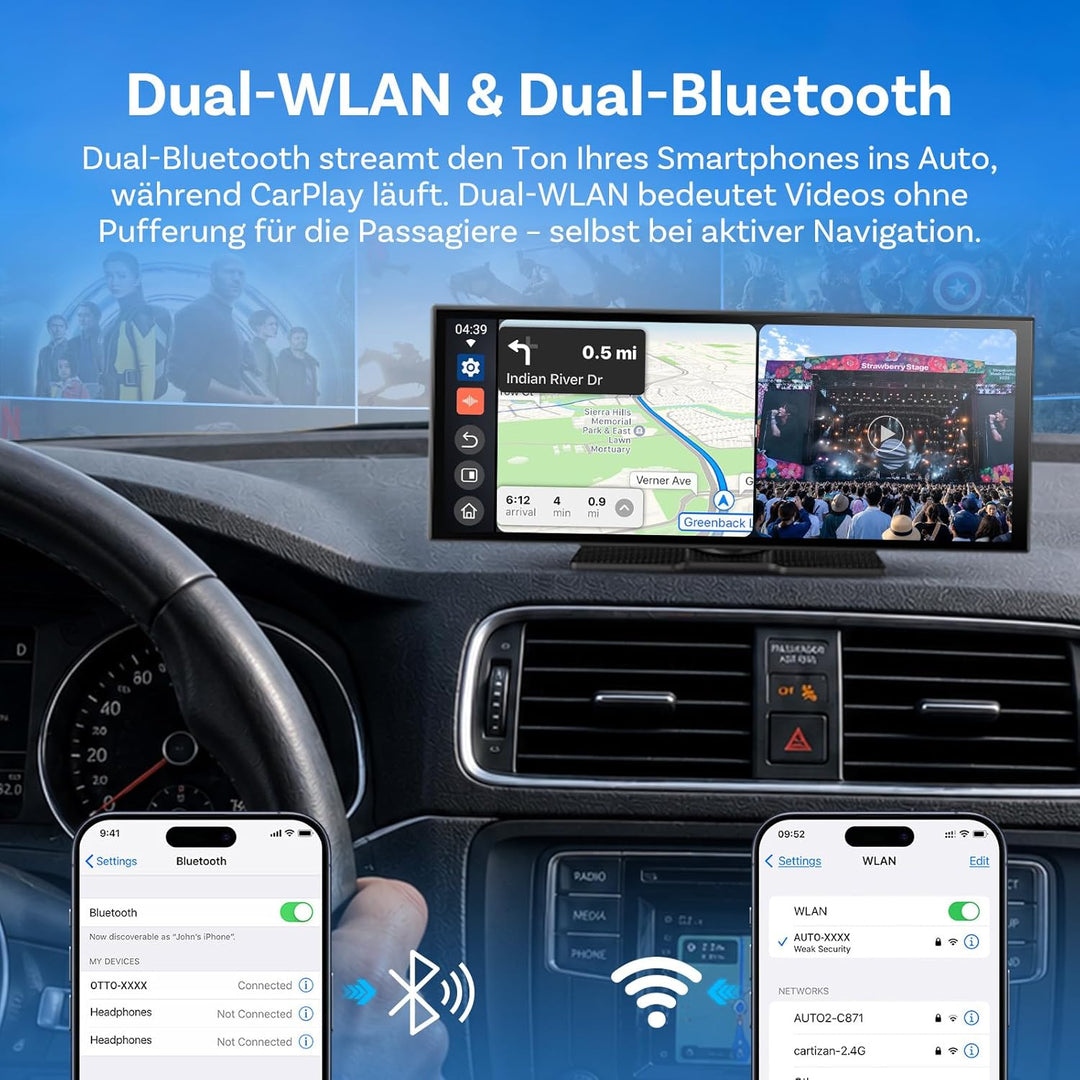 OTTOCAST ScreenFlow, Carplay Display mit YouTube, 11,4 Zoll Carplay Android Auto car Multimedia Play