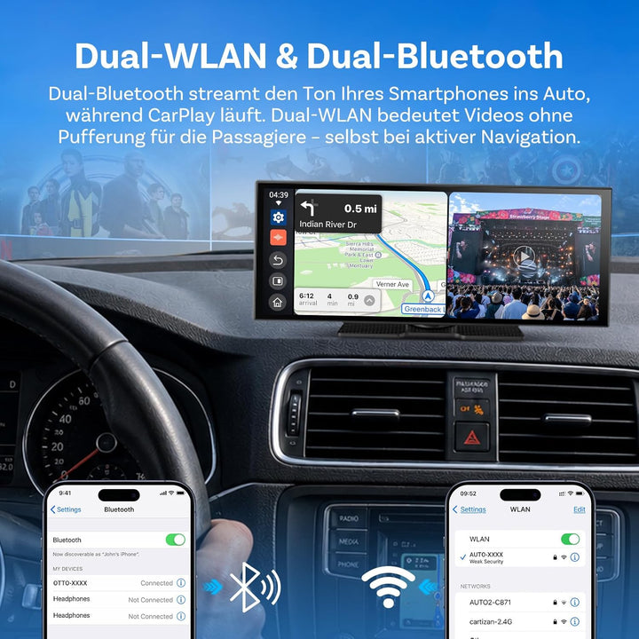 OTTOCAST ScreenFlow, Carplay Display mit YouTube, 11,4 Zoll Carplay Android Auto car Multimedia Play