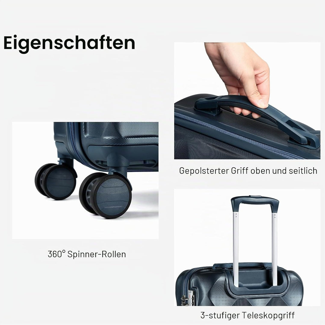 Sea choice Handgepäck Koffer Trolley ABS Leicht Reisekoffer Hardschale 4 Rollen und TSA Schloss Mit