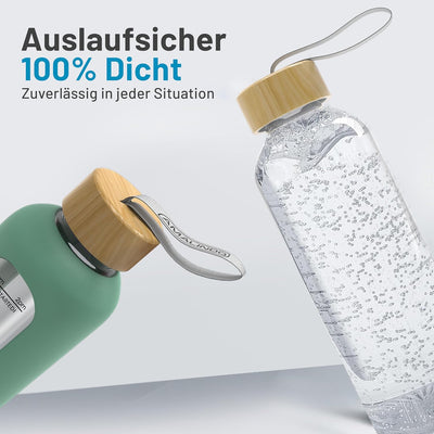 Amalindo Trinkflasche 1l Glas Bruchsicher, Wasserflasche 1l, Glasflasche 1 Liter, Trinkflasche Glas