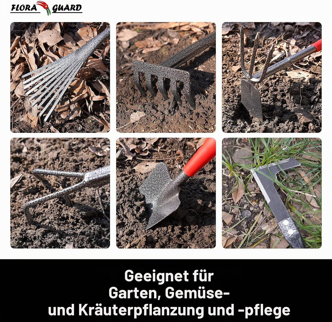 FLORA GUARD Gartengeräte,6 Stück Garten Werkzeug Set Einschliesslich Weeder, Gartenkelle, Handrechen