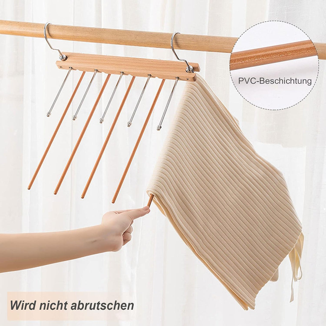 2 Stück 5in1 Hosenbügel Platzsparend,Edelstahl Hosenbügel rutschfeste Robuster, Holz Hosenkleiderbue