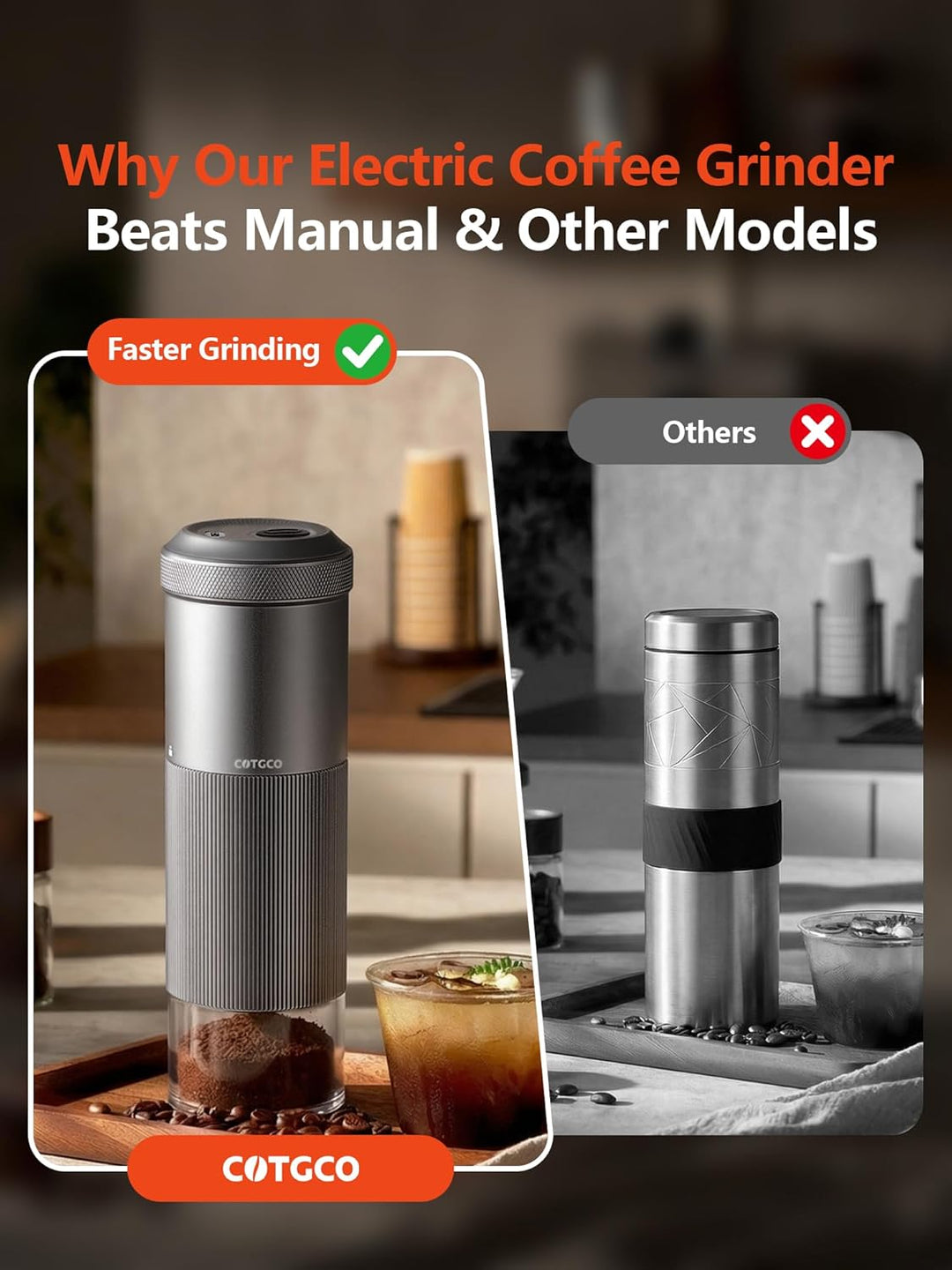 Kaffeemuehle Elektrische Espresso Muehle Klein: COTGCO Tragbare Kaffeebohnen Mühle mit Edelstahl Keg