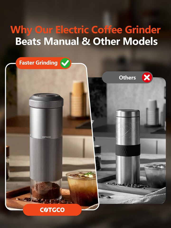 Kaffeemuehle Elektrische Espresso Muehle Klein: COTGCO Tragbare Kaffeebohnen Mühle mit Edelstahl Keg