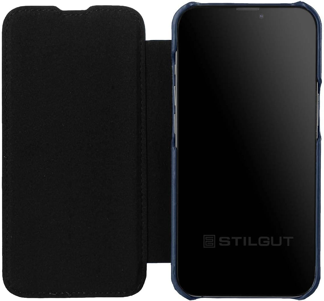 STILGUT Book Case kompatibel mit iPhone 13 Pro (6.1“) Hülle aus Leder zum Klappen, Klapphülle, Handy