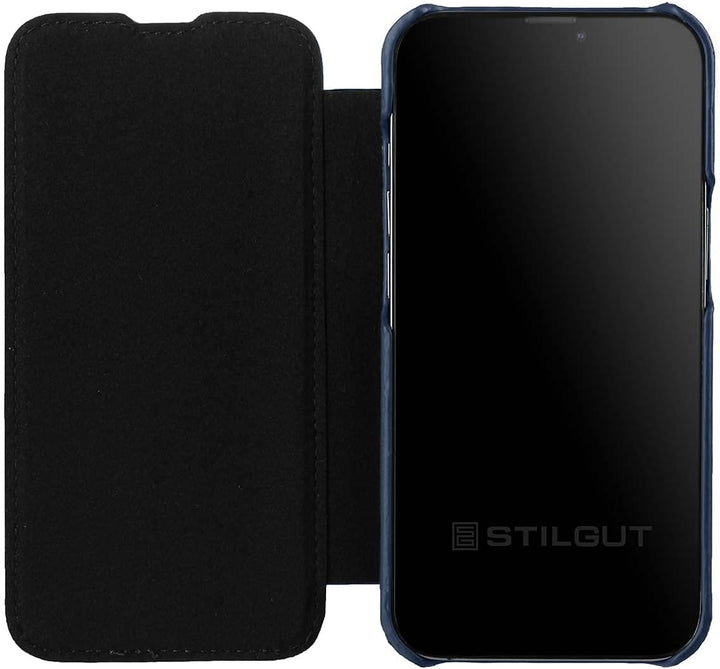 STILGUT Book Case kompatibel mit iPhone 13 Pro (6.1“) Hülle aus Leder zum Klappen, Klapphülle, Handy