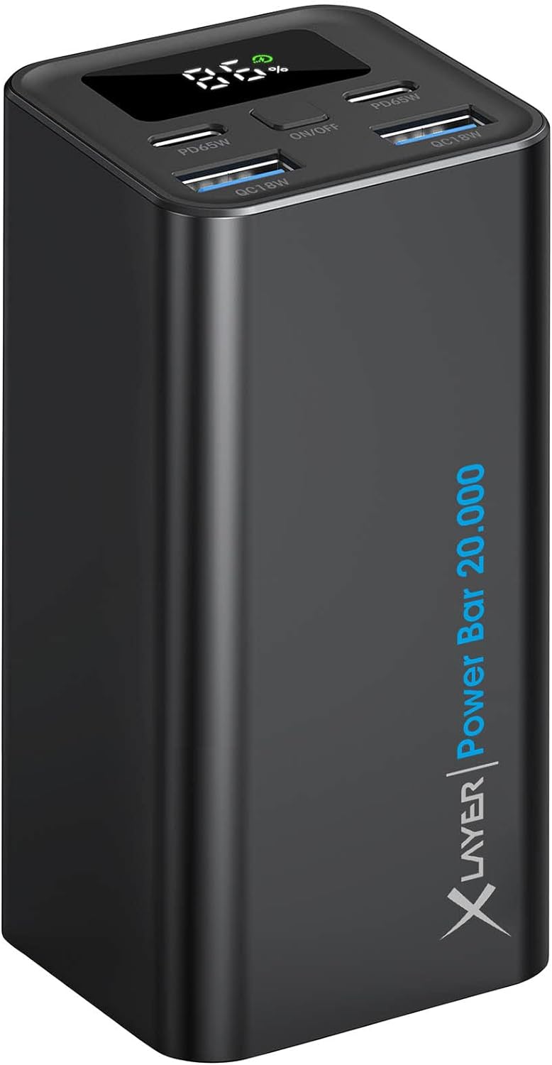 XLayer Power Bank Bar 20.000 mAh 65W Core Power Akku, externes Ladegerät für Laptop, PC iPhone, iPad