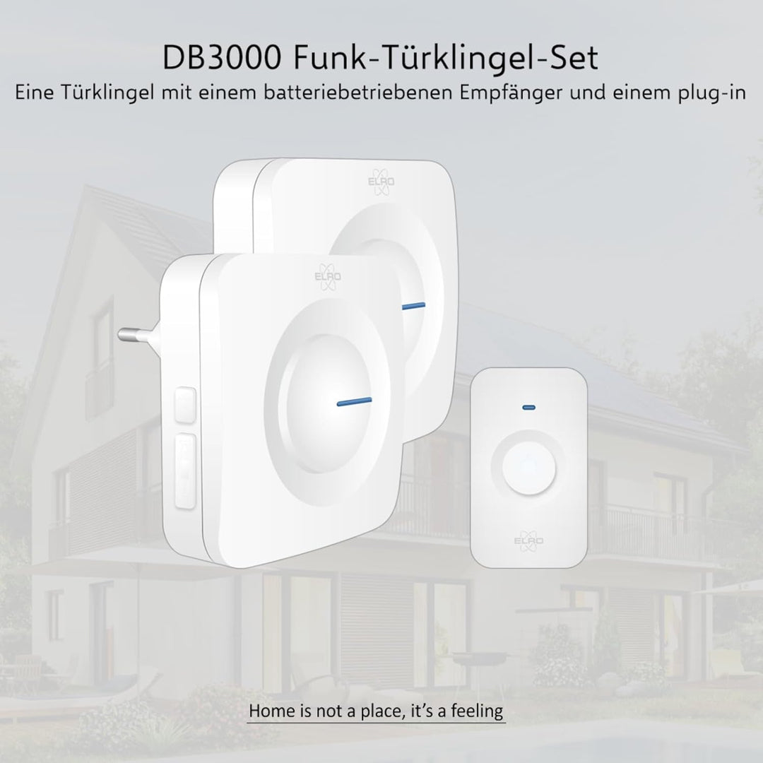 ELRO DB3000 Funk Türklingel Set - 1x Tragbare Empfänger mit Batterie + 1x Plug-in Empfänger für Stec