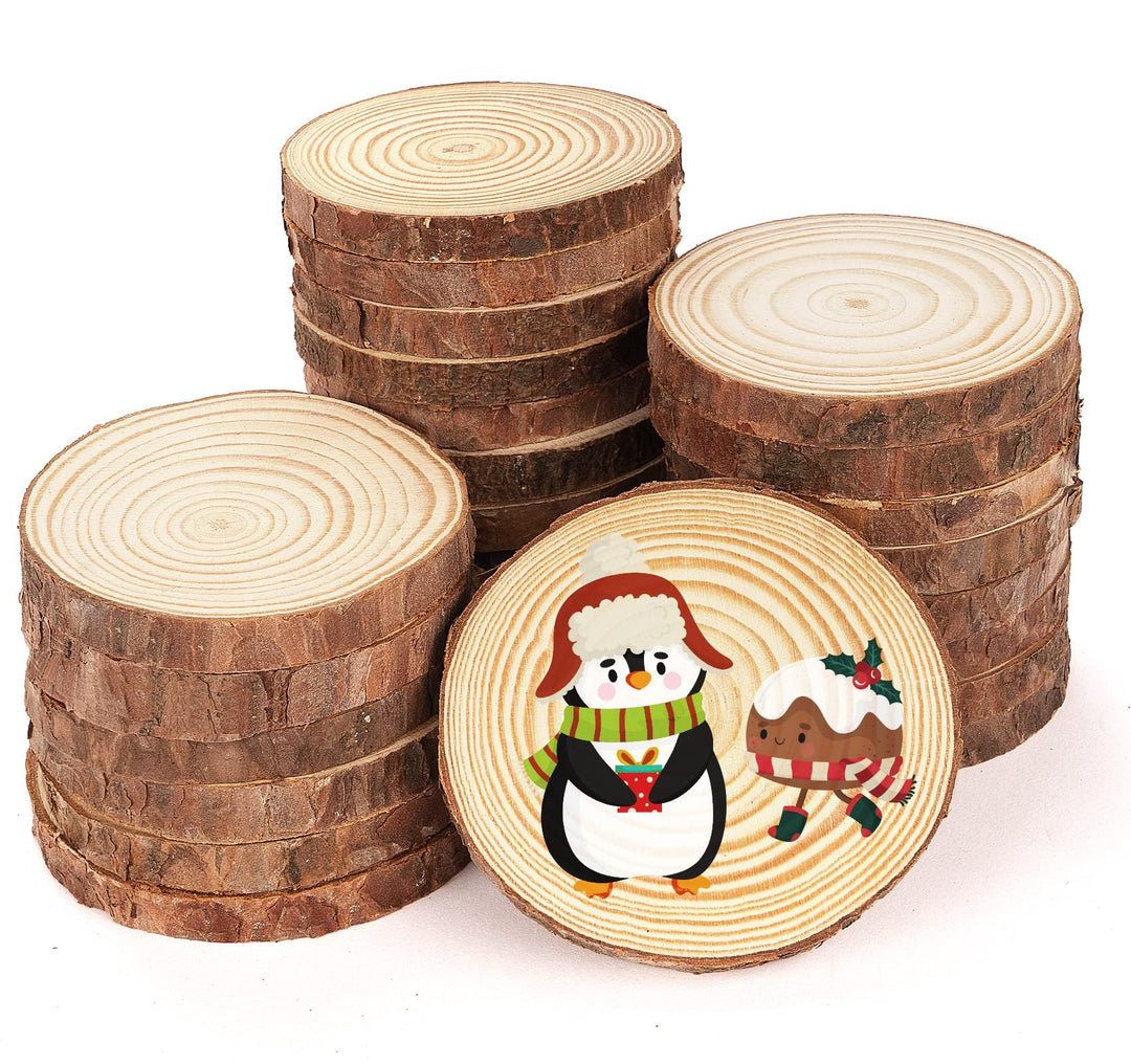 ilauke 50 Stücke Unbehandelt Holzscheiben Rund 6-7cm - Natürliche Baumscheiben zum Basteln, Bemalen