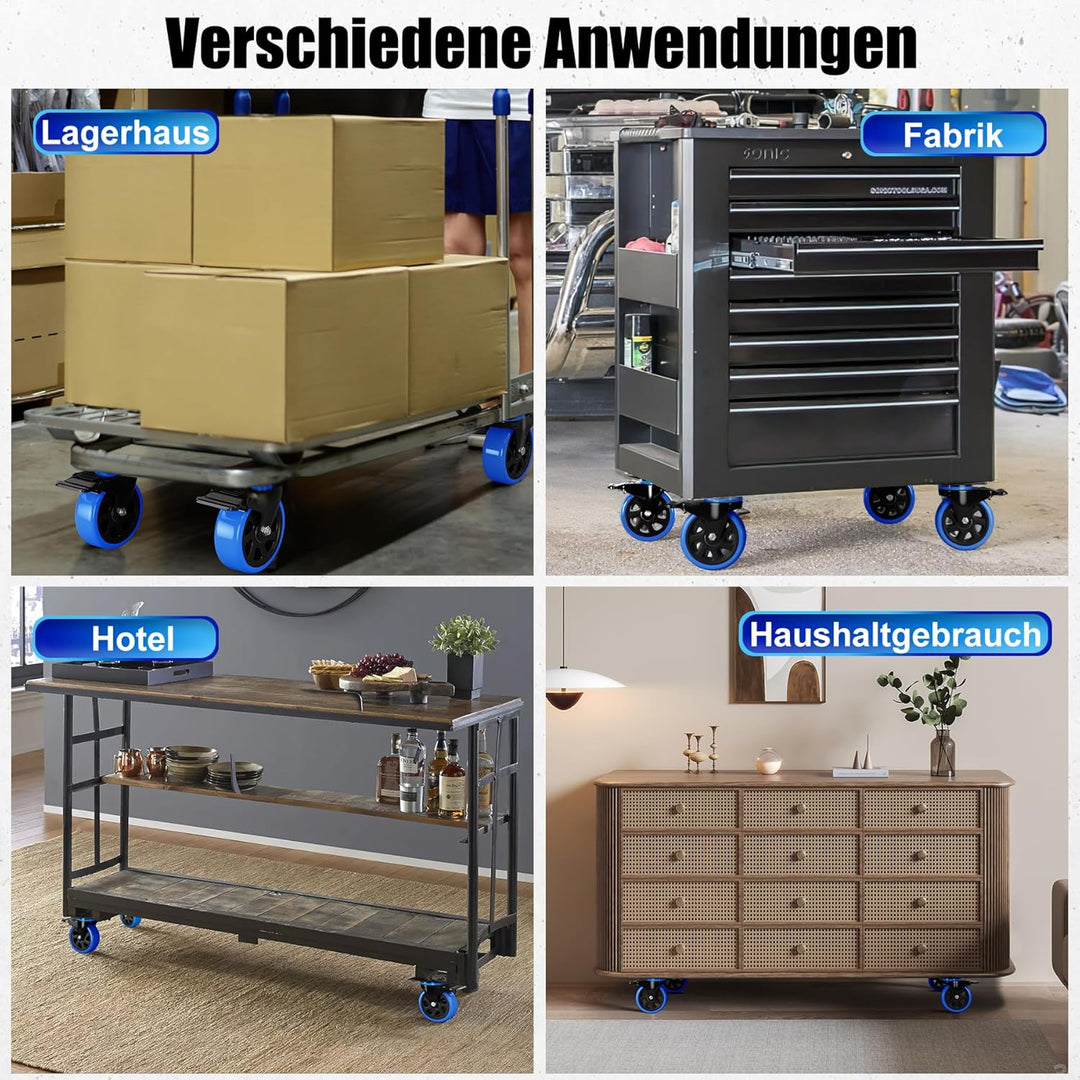 Asibaade Schwerlastrollen 75mm Lenkrollen bis zu 480KG Tragbarkeit 360° Drehung für Möbeltransport &amp;