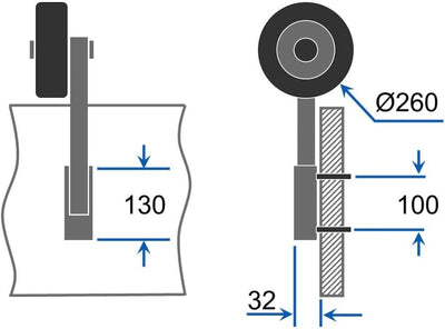SUPROD Heckräder, Slipräder, Schlauchbooträder, Transporträder, klappbar, ET260, Edelstahl Schwarz/R