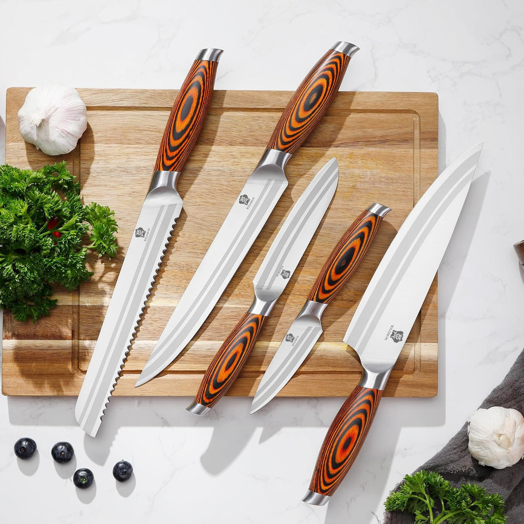 WILDMOK 5 Stück Messerset Küchenutensilien Messer, Deutscher Edelstahl Professioneller Küchenchef Kü