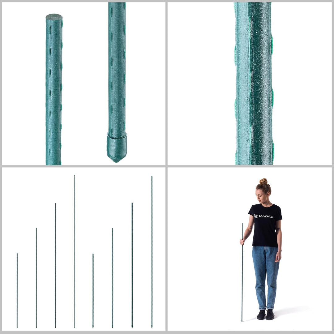 KADAX 10x Pflanzstäbe 120cm x 11mm, Blumenstütze aus Stahl, Beschichtete Pflanzstab, Pflanzen-Rankst