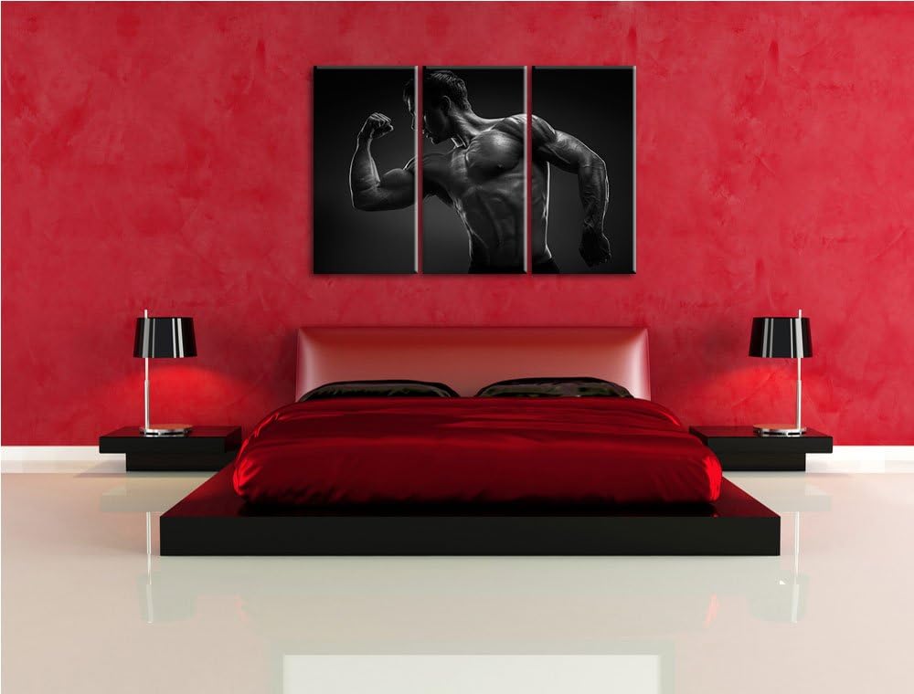 Dark Posender Bodybuilder schwarz/weiss 3-Teiler Leinwandbild 120x80 Bild auf Leinwand, XXL riesige