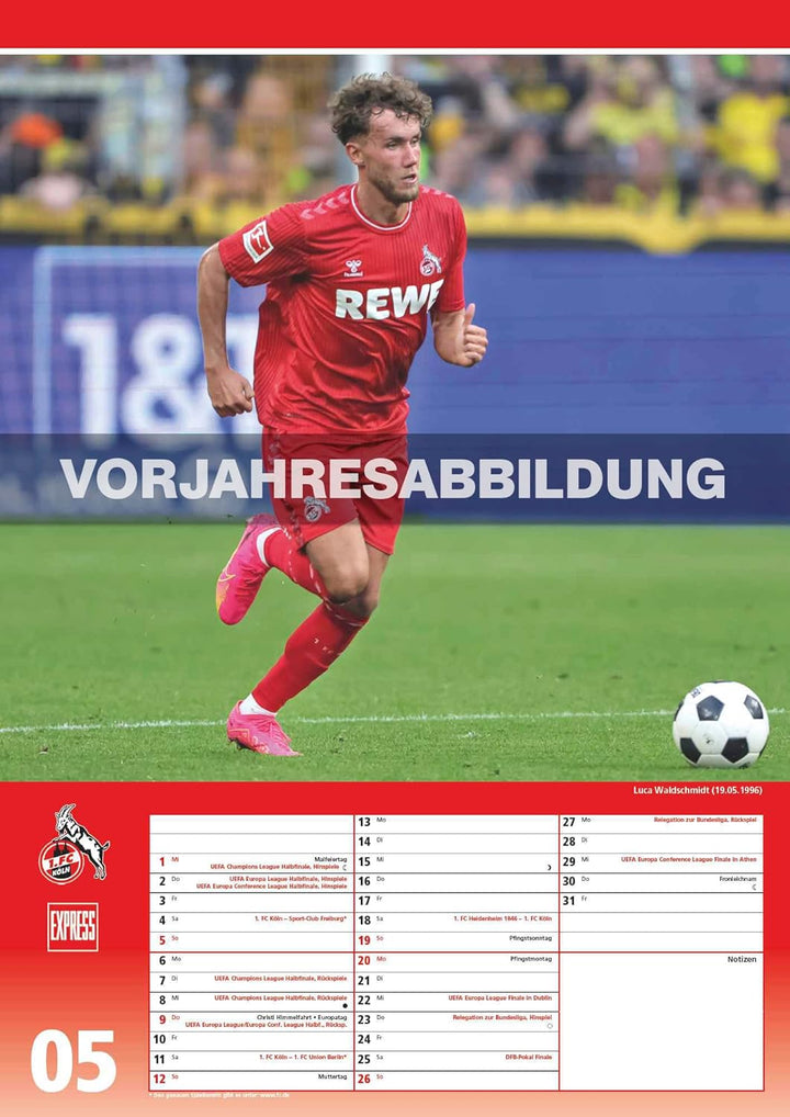 DUMONT - 1. FC Köln 2025 Fussball-Kalender, 29,7x42cm, Express-Fankalender mit Abbildungen der Spiel