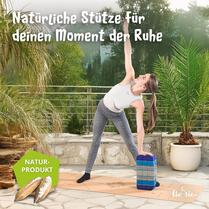 livasia Block Yogakissen eckig - 17x34x12cm - Meditationskissen mit Kapok, Stützkissen Bolster recht