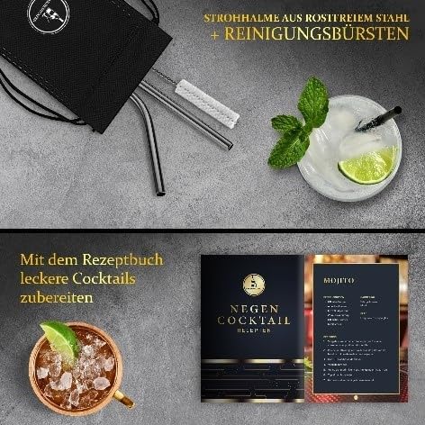 Cocktail-Set Silber 13-teilig - Cocktail-Shaker Set mit Jigger - Boston Shaker Inkl. Rezeptbuch und