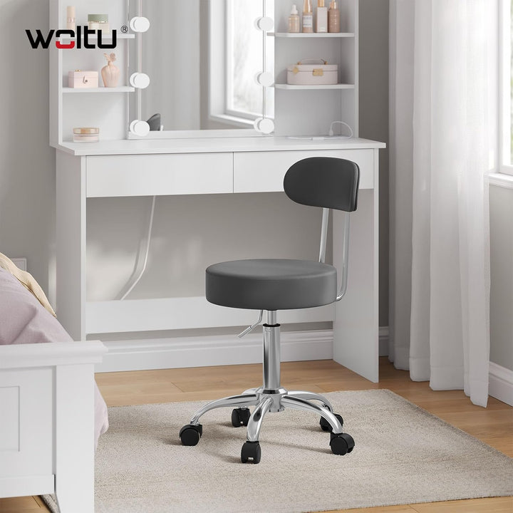 WOLTU Rollhocker, Hocker mit Rollen und Lehne, Kunstleder, Grau, Grau