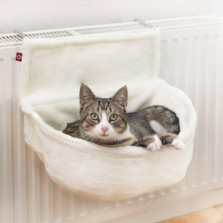 CanadianCat Company | Katzen Kuschelsack für Heizkörper | Weiss | Liegemulde mit verstellbaren Bügel