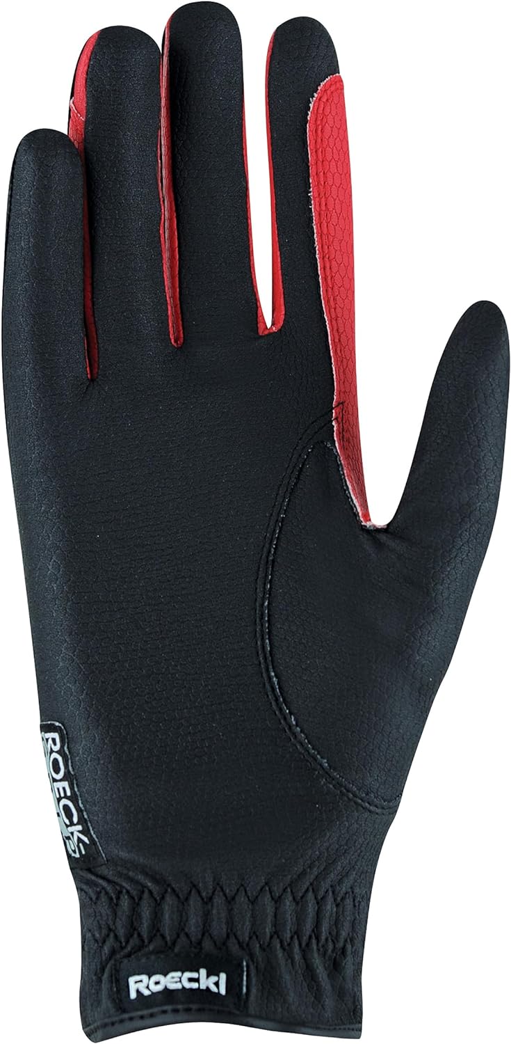 Roeckl Sports Reithandschuh Malta, Turnier Sommer Handschuh, 5 Farben, Grösse 6-10.5 6.5 Schwarz/Rot