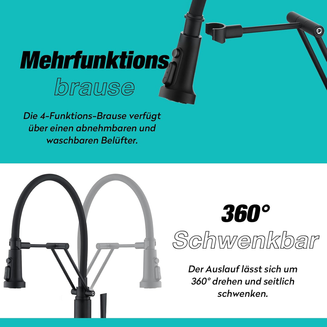 CREA Küchenarmatur mit 4 Wasserstrahlen abnehmbar, Einhebelmischer Armatur Wasserhahn für Küche Spül