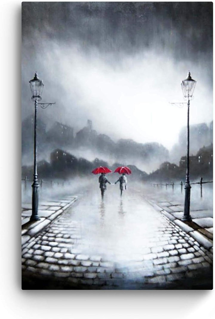 Startonight Leinwandbilder Schwarz und Weiss Zwei rote Regenschirme, Doppelansicht Überraschung Mode