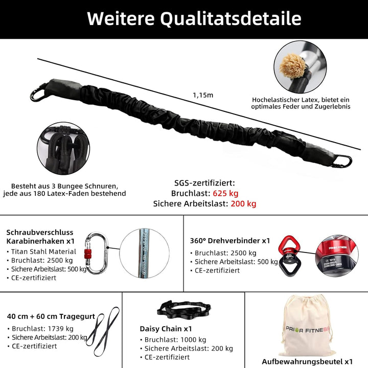 PRIOR FITNESS Bungee-Fitnessgeräte-Set, schweres Bungee-Widerstandsband, elastisches Tanz-Bungee-Sei