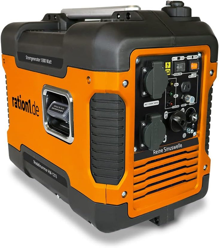 ration1 Notstrom Generator 1900 W, Benzin 4 Takt, reine Sinuswelle, Inverter, mit USB, 230 V Steckdo