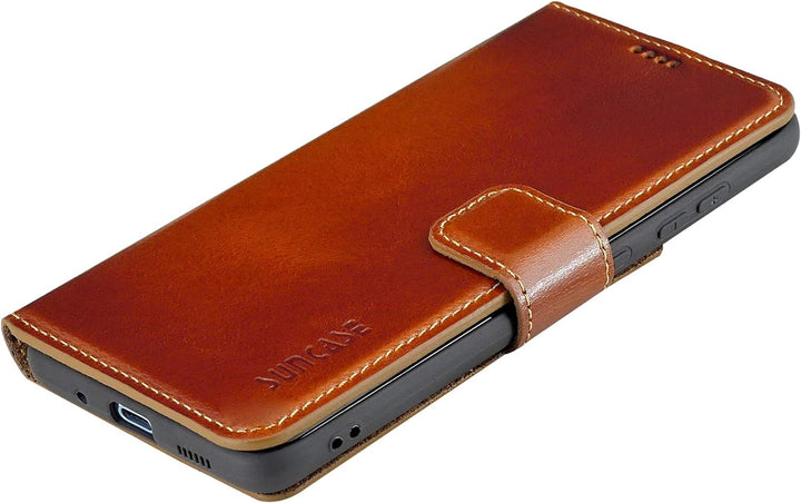 Suncase Book-Style Hülle kompatibel mit Samsung Galaxy S20 Leder Tasche (Slim-Fit) Lederhülle Handyt