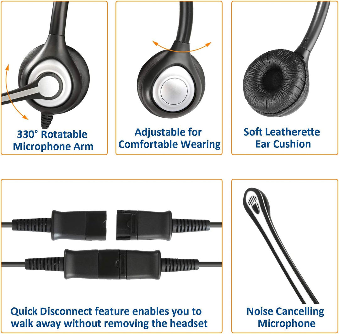 2,5mm Schnurlos Telefon Headset Dual mit Noise Cancelling Mikrofon, Quick Disconnect, WANTEK Festnet