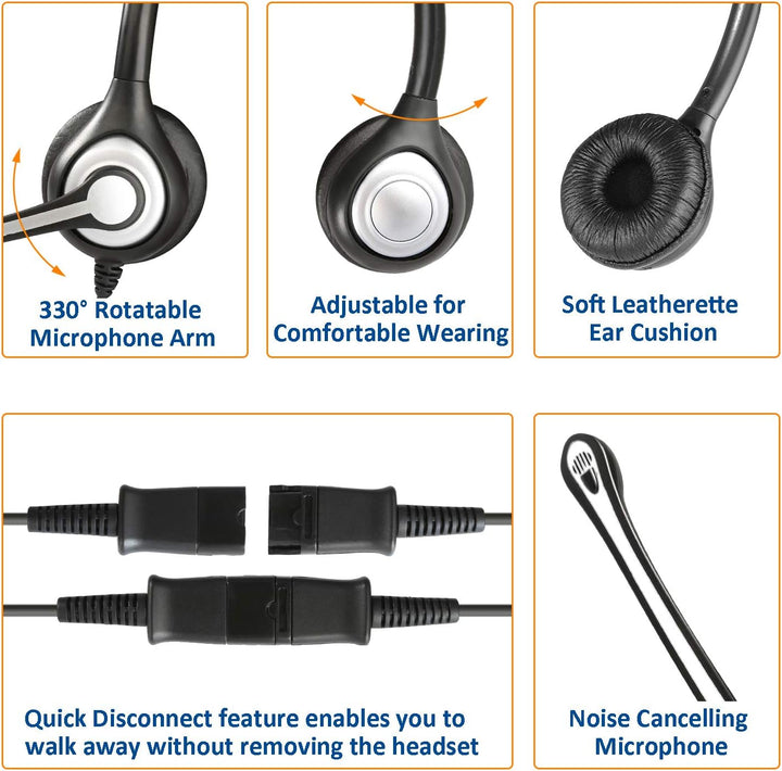 2,5mm Schnurlos Telefon Headset Dual mit Noise Cancelling Mikrofon, Quick Disconnect, WANTEK Festnet