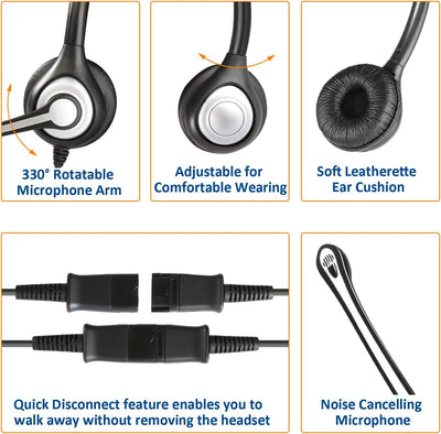 2,5mm Schnurlos Telefon Headset Dual mit Noise Cancelling Mikrofon, Quick Disconnect, WANTEK Festnet