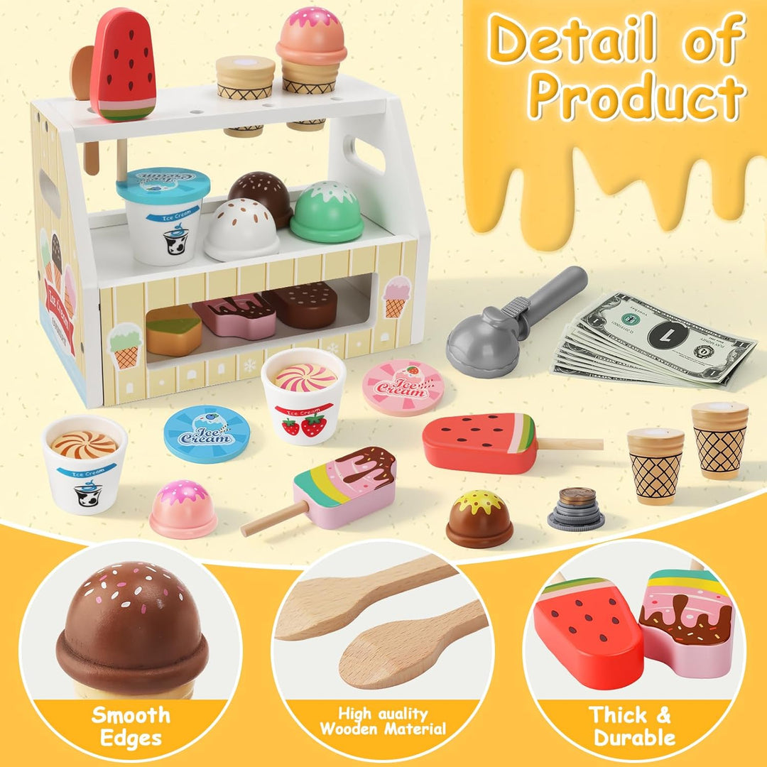 Eisdiele Kinder Holz,Mini Kinders Eisdiele aus Holz,Kinderküche Kaufläden,Einkaufsladen Zubehör,Eist