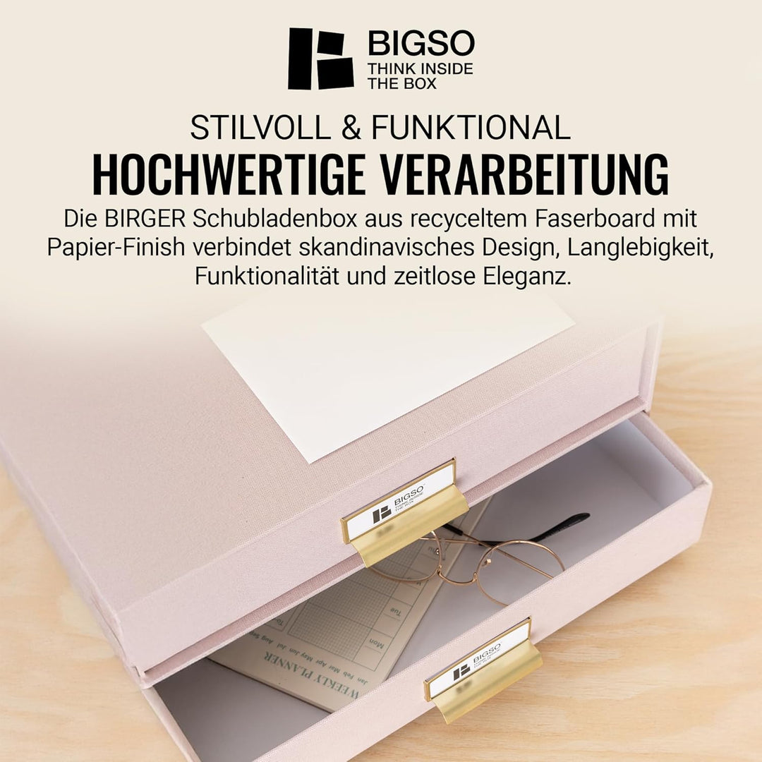 BIGSO BIRGER Schubladenbox – Aufbewahrungsbox mit 2 Schubladen – Schreibtisch Ablage für Dokumente &
