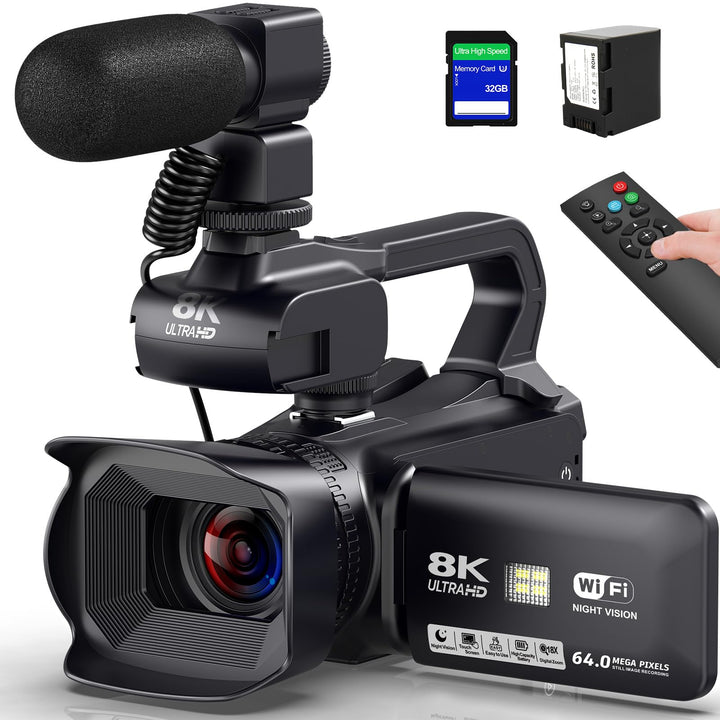 Videokamera Camcorder 8K 64MP WiFi Nachtsicht 18X Digitalzoom Vlog Kamera | HD Vlogging Camera mit I